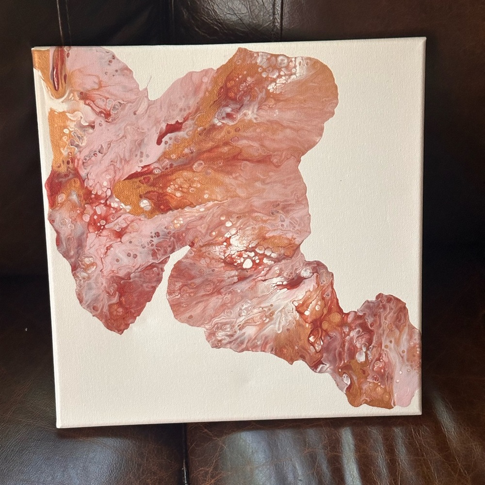 Handmade abstract shades of pink acrylic on canvas painting